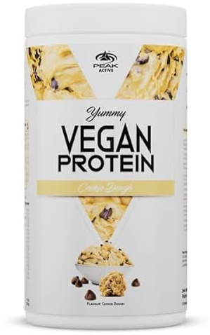 PEAK Yummy Vegan Protein - 450g Geschmack Cookie Dough I 15 Portionen I Proteinquellen: Kürbis, Favabohne, Erbse, Mandel, Hanf I frei von Gentechnik I glutenfrei