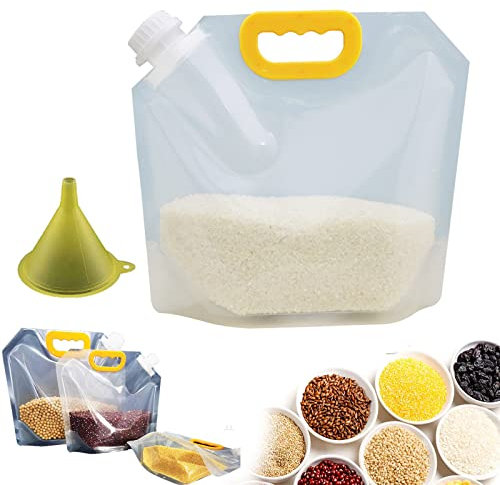 Bolso Sellado a Prueba de Humedad del Grano, 10 Recipientes para Alimentos de Plástico sin BPA con Embudo, Bolsas de Almacenamiento de Granos Reutilizables (1.5L)