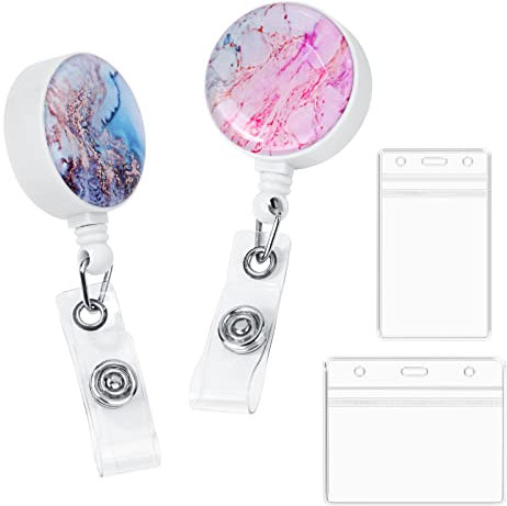 Vicloon Ausweishalter mit Clip, 2 Stück Ausweis JoJo und Ausweishülle Kartenhalter, Transparenter PVC ID Kartenhalter, Einziehbarer Ausweishalter Tuschemalerei Design, für Schlüssel,ID Card Holder