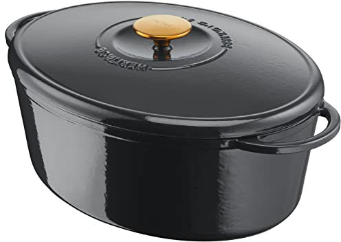 Tefal Pierre Gagnaire Heritage Schmortopf aus Gusseisen, oval, 34 x 26 cm, 7,2 l, Kondensationsdeckel, emailliert, hervorragende Wärmespeicherung, Schmoren und langsames Kochen, Grau E2570604