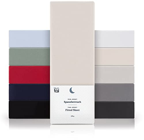 Blumtal® Basics Spannbettlaken 90x200cm Jersey im 2er Set - Bettlaken 90x200cm aus 100% Baumwolle - Oeko-TEX zertifiziertes Spannleintuch 90x200 - Matratzenbezug 90x200 cm - Leintuch - Elfenbein