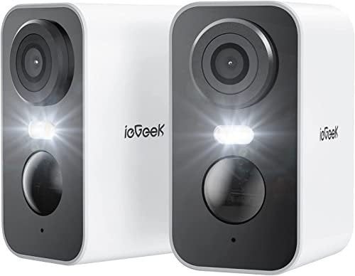 ieGeek 2K 3MP Überwachungskamera Aussen solar,Kabellos Überwachungskamera akku mit farbige 15m Nachtsicht,PIR Bewegungsmelder (2Pcs)