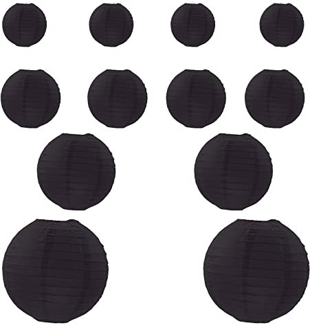 Vastsea 12 Stück Schwarz Papier Laterne, Lampenschirm Rund Schwarz Papier Laterne, Laterne Deko, Gelten für Party, Papierlampen Party & Hochzeit, Garten, Ruheständler(Schwarz)