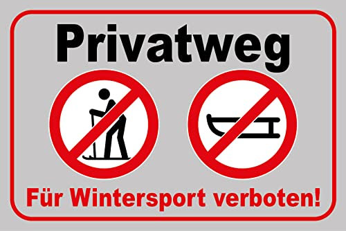 Holzschild 30x40cm Privat Weg Für Winter Sport Verboten Achtung Hinweis Schlitten Ski Fahren
