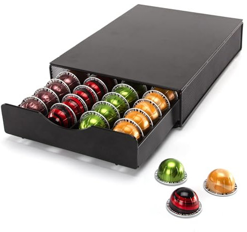 SYSYLY Vertuoline Organiseur de rangement pour capsules Capacité 40 capsules Support en métal noir pour machine à café