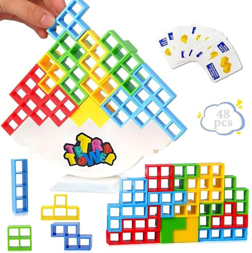 48 Stück Tetra Tower Spiel,Tetris Tower Balance Game,Tetris Balance Spielzeug,Lustige Stapelspiel,Tetris Tower Spiel,Balancing Spiel,Schaukelstapel,Kreative Stapelspiel Spielzeug für Kinder,Erwachsene