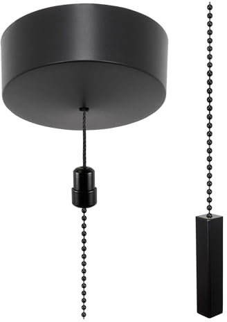 ElekTek UK Safety Approved Matt Black Bathroom Light Pull Switch Kit Square Bar Fob Handle + Black Chain, EN 60669-1 & CE Mark, Metal Plated, Earth Terminal, 6A 250V, 1 or 2 Way, Wiring Instructions