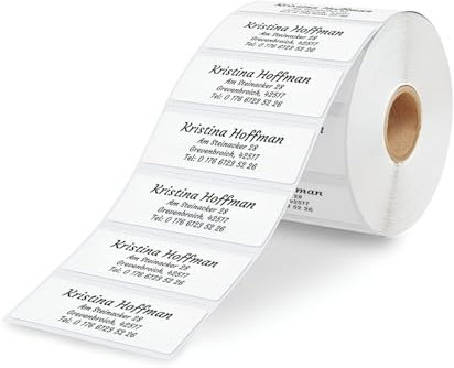 GoodMarkt Etichette per indirizzi personalizzate autoadesive | 46x17 mm, da 50 etichette/rotolo, carta bianca | Adesivi con nome composti da 1 a 5 righe con il testo che desideri