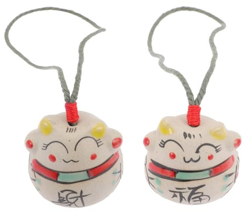 PRETYZOOM 2St Katzenglocke Auto-Dekor Windspiele kreatives Windspiel Japanische Glückskatzen-Windglocke Einzigartiges Windspiel für den Garten Glückliche Katze schmücken Dekorationen Keramik