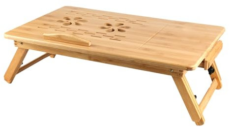 HUOLE Table de Lit, Petite Table pour Ordinateur Portable-Table d’Ordinateur Pieds réglables en Hauteur-Tablette, Plateau pour Petit Déjeuner (66 * 35 * 30 cm-Couleur Bois)