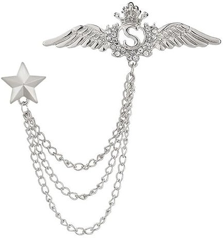 Set Of 2pcs Gold Rhinestone Crystal Angel Wings Brooch Pin For Women Men Clothes Suit Dresses With Tassel Chain Jewelry Accessory