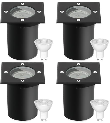 Goodia Bodeneinbaustrahler Aussen Schwenkbar GU10 (Wechselbar) 3W IP67 LED led Einbaustrahler 230v, Bodenleuchten Außen/Baumbeleuchtung Innen Mattierten Ersatzlinsen Bis zu 1000 kg Belastbar Warmweiß