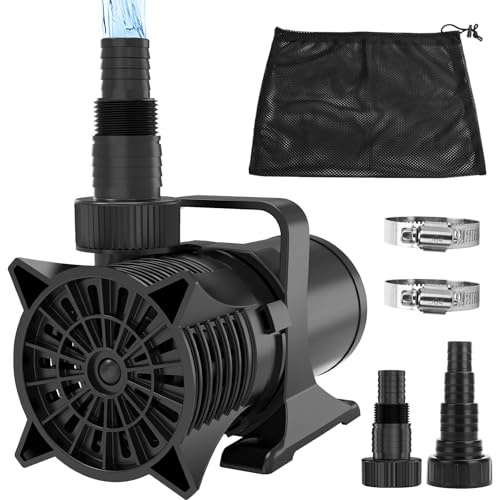 AquaMiracle 2700GPH Submersible Water Pump UL Certified Pond Pump with 20FT Cord, Adapters & Filter Bag, 120W Water Fountain Pump for Pond, Fountain, Waterfall, Fish Tank, Hydroponics