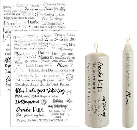 Bolosa 2 Stück Kerzentattoo Wassertransferdruck,kerzen aufkleber Danke kerzentattoos Lieblingsmama Kerzensprüche Wasserschiebefolie Kerzen Dad,you are my hero Kerzen dekorieren(Bild 45)