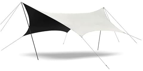 Überdachung im Freien, Schwarze Kleber-Beschichtung, kampierende regenfeste Markise, kampierende Pergola, sonnenfest, regenfest, Winddicht und stabil,Weiß