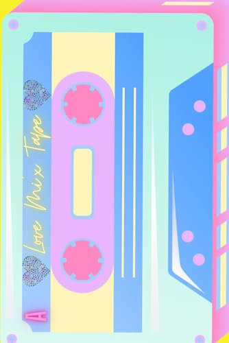 80s retro cassette tape, love mix notebook writing journal diary: Vintage boombox colourful, fun gift for women, men, girls, boys, children, teens