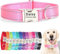 SEOUGEE Collar de perro personalizado con hebilla de metal grabada, collares de nailon reflectantes para perros pequeños, medianos y grandes con placa de nombre personalizada número de teléfono (rosa,