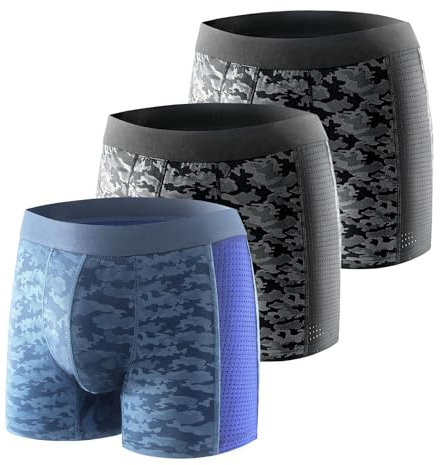 Carer 3 Paquetes Calzoncillos Bóxer de Incontinencia para Hombres, Transpirables y a la Moda, 80 ML Almohadilla Absorbente para Fugas Leves de Vejiga Negro Azul Talla M