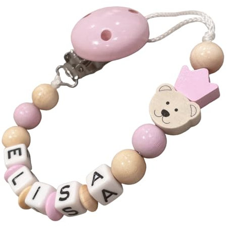 personalisierte Kette mit Namen für für Mädchen in Rosa Baby Geschenk personalisiert zur Geburt & Taufe Motiv kleine Prinzessin & du bist der Schlüssel zu unseren Herzen (Bär Krone Rosa)