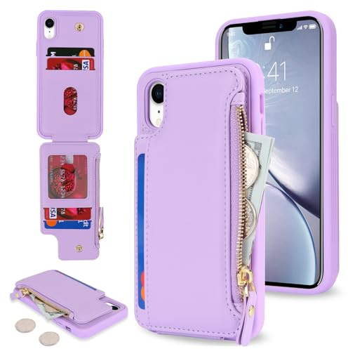 SailorTech iPhone XR Etui mit Kartenfach, Hülle mit Reißverschluss Geldbörse - Violett