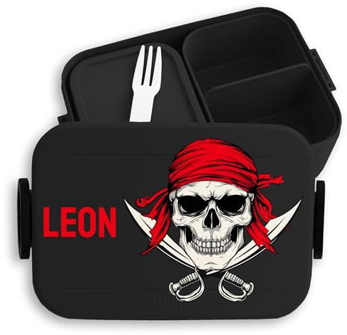 Shirtracer Mepal Lunchbox Kinder personalisiert Böser Pirat Totenkopf | Schwarz, 900 ml, Brotdose, mit Fächern, Schule, spülmaschinenfest, Midi, Schatzkarte, Skelett, Gothic, Vesperbox, Snackbox