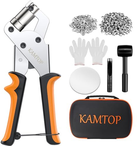 Kamtop Occhiellatrice con 500 Occhielli di 10 mm Bottoni Automatici con Pinza Pinze per Occhielli Professionali Metallici Multifunzione per Telone In Pvc Pelle Cartone Metallico Tessuto