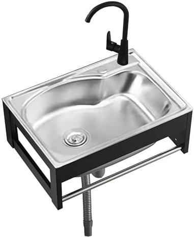 Lavabo Exterieur Jardin Cuisine Evier Inox 1 Bacs, Évier Suspendu Cadre En Aluminium Ensemble Évier Avec Robinet Et Porte-serviettes, Bac Laver, Lavabo Stainless Steel Sink