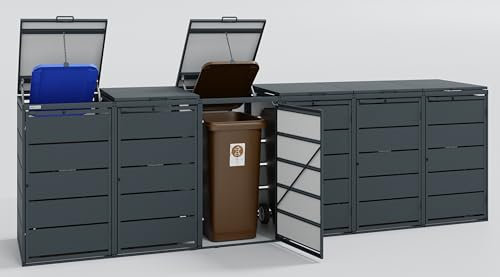 MBOX24 Classic Mülltonnenbox für 6 Mülltonnen (240L) aus verzinktem Stahl, 6er Metall Mülltonnenverkleidung in Anthrazit, robust & wetterfest