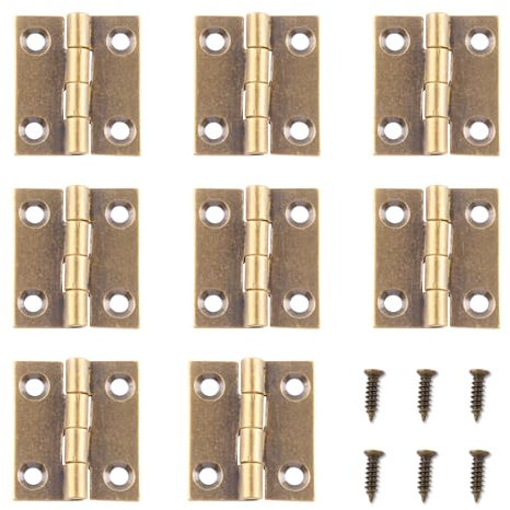Tycoonest 8Pcs Brass Door Hinges 1 Inch with Screws, Decorative Antique Bronze Vintage Folding Butt Hinges for Doors Windows Cabinets Wooden Boxes