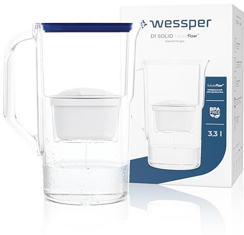 Wessper Carafe Filtrante 3,3 l, avec Compteur LED, Carafe a eau, Cartouche à Charbon actif Réduit le Calcaire et le Chlore, Cartouches Carafe Filtrante, BPA FREE – Menthe