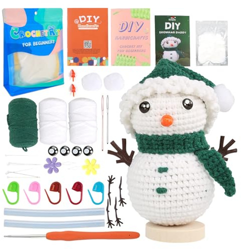 Vidillo Häkelset für Anfänger Schneemann Häkelnadel Set Häkel-Starterset Fleshiness Anfänger Häkeln Strickset Häkeln Starter Pack DIY mit Häkelnadel,Garn,Anleitung,Video-Tutorial Erwachsene (Grün)