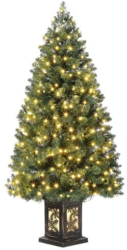 Weihnachtsbaum 145cm Weihnachtsbaum Künstlich mit 300 Beleuchtung, 8 Modus Warmweiß Vorbeleuchteter Weihnachtsbaum mit Retro Beleuchteter Topf Weihnachten Deko für Familientreffen, Büro und Flure