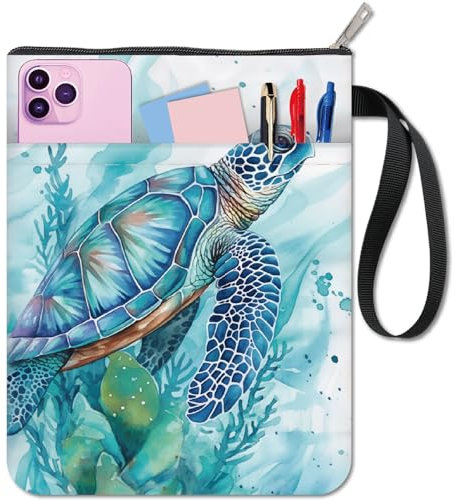 CRASPIRE Custodia per Libri A Forma di Tartaruga Protezione per Libri Blu Copertine per Libri con Animali Marini per Libri in Brossura Copertina per Libri in Tessuto Lavabile con Cerniera e Tasca