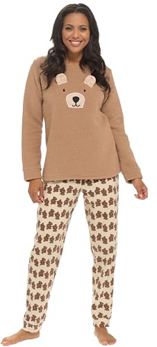 Daisy Dreamer Womens Snuggle Fleece Pyjama Set Ladies Loungewear Pyjamas Warm Soft Fleece Pj Lounge Sets,Teddy Bear Medium