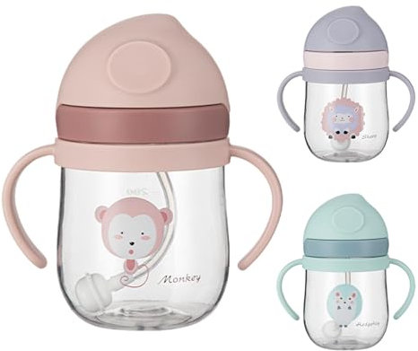 Dubbulon 3 Sippy Cup for Toddlers - Non Spill Straw Cup | Fliptop, Weighted Straw, Leak Proof & Easy Grip | 250ml Baby Straw Cups with Handles