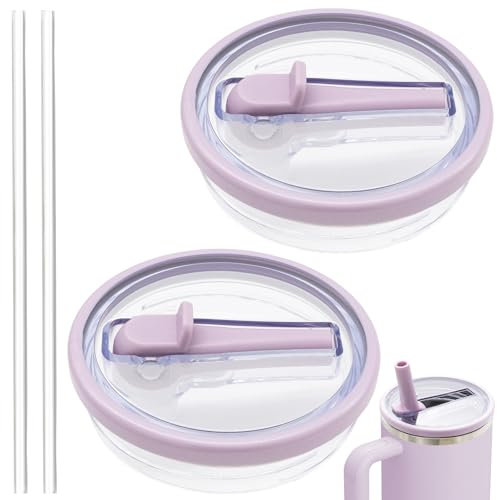 2 Pack 40oz Tumbler Lid Compatible with Stanley Cup 40 oz Tumbler Flip Straw Lid Replacement Fit for Stanley Quencher Leak-Proof Splash Resistant Reusable Tumbler Cover (Orchid Purple)