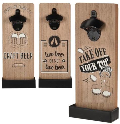 Murago - XL Wandflaschenöffner mit Auffangbehälter ca.30x12cm - Kapselheber Öffner Bieröffner Wand Flaschenöffner Holz Metall Geschenke für Männer Schwarz Matt Wandmontage Braun
