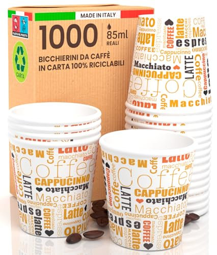 1000 Bicchierini in Carta per Caffè 85ml White Mocha Ecologici Biodegradabili Monouso Piccoli per Asporto Bevande Calde Made in Italy - Prodotto e Confezionato in Italia