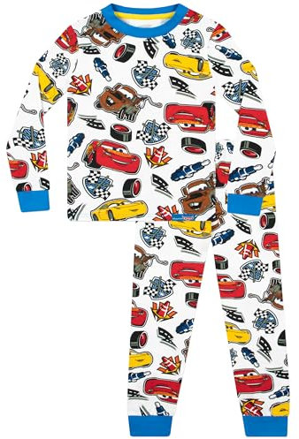 Disney Pigiama Cars Bambino | Saetta McQueen Pigiami Ragazzo | Pigiama Bambino Manica Lunga | Bianco 3-4 Anni