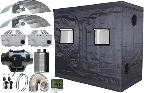 Complete Indoor Hydroponics Growing Kit with Grow Tent, 600 Watt HPS Light, Carbon Filter, Fan (120 x 240 x 200 cm)