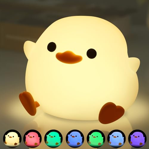 Wrischan Ente Nachtlicht, Dodo Duck LED Nachtlicht mit 30 Minuten Timer, 7 Farben LED Nachttischlampe Babyzimmer, Entenlampe Geschenke Nachttischlampe für Kinderzimmer, Geschenke für Jungen, Mädchen