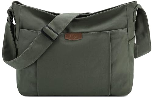 Kasgo Bolsa Bandolera de Lona, Bolso de Hombro Grande para Hombre Mujer Bolso Tela Ligera Bolso Crossbody Casual Bolsa Cruzado Mensajero para Escuela Viaje Trabajo