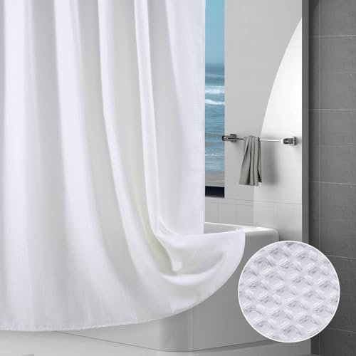 Luxus Duschvorhang Waffel 183x183cm 256GSM Duschvorhänge Schwerer Stoff mit Beschwertem Saum, Wasserdicht Beschichtung, Duschvorhang Textil Waschbar, Hochwertig Badvorhang für Badezimmer, Weiß