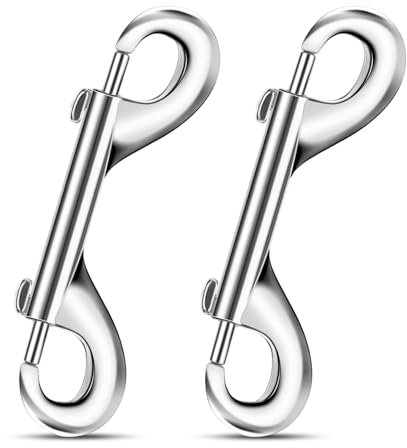 Qianyu 2 mosquetones de doble cara, plateados, duraderos, de acero inoxidable, doble mosquetón, cadenas, ganchos para conectar collares, llaveros