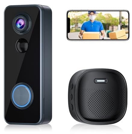 Wireless Video Doorbell Camera with Chime, Head-to-Toe View 2K HD Smart WiFi Door Bell with Camera Battery Operated Motion Detection Night Vision 2-Way Audio Support Cloud Storage Works with Alexa