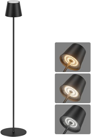 Coinmit Lampadaire LED avec batterie, lampadaire à intensité variable, lampadaire sans fil, contrôle tactile, convient pour l'éclairage intérieur et extérieur, salon, balcon, Noir