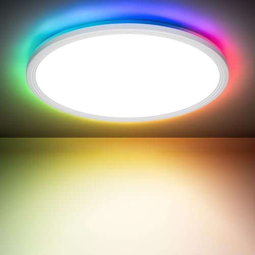 OUILA LED Deckenleuchte Dimmbar mit Fernbedienung 24W RGB Farbwechsel wohnzimmerlampe, 3000K-6500K Rund LED Panel Deckenleuchte für Wohnzimmer Schlafzimmer Badezimmer kinderzimmer