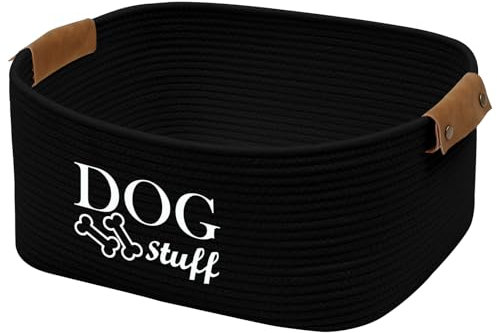 Geyecete Quadratischer Aufbewahrungskorb für Hundespielzeug, aus Baumwollseil Weave, Aufbewahrungsbehälter für Haustierspielzeug und Zubehör,Hundekleidung -Schwarz