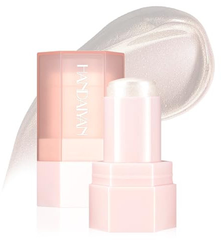 Prreal Shiny Jelly Highlighter Stick,Shimmering Highlight,Body Glitter Stick For Lips Cheeks Eyes, Long-lasting Highlighter Pen Makeup,01Pearl white