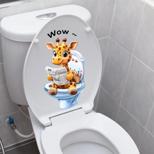 Iprokiu Cartoon Dinosaurier Ente Toilettensitz Deckel Aufkleber Wasserdicht Niedlich Tier Badezimmer Dekoration Affe Toilettensitz Abdeckung Aufkleber Lustig Home Wandaufkleber (Giraffe)